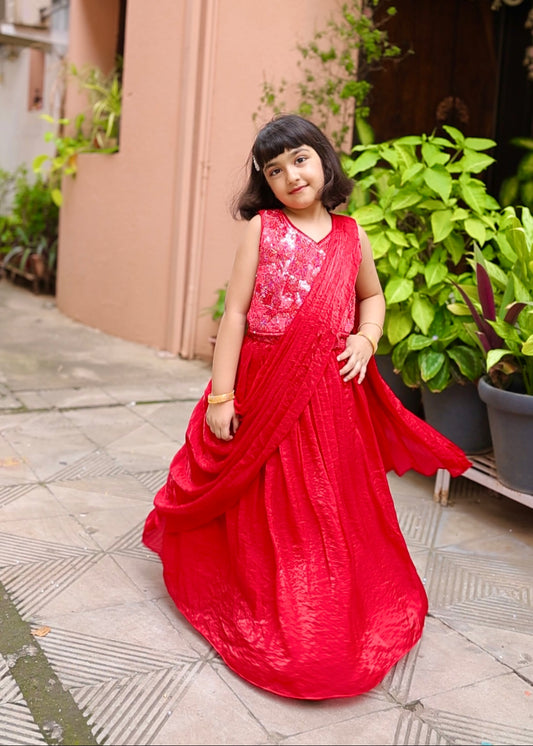 Ruby Raaga Girls Pre-Draped Saree