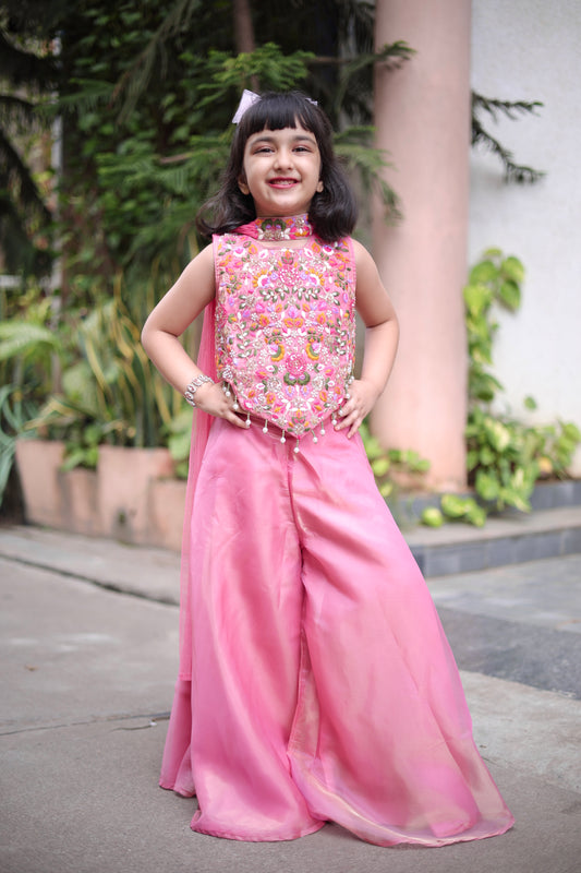 Roseate Charm Girls Palazzo Set