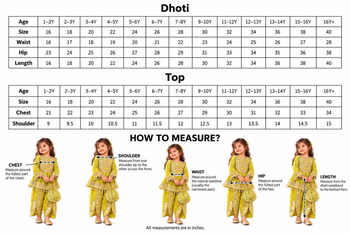Sitara Lime Girls Dhoti Set with potli
