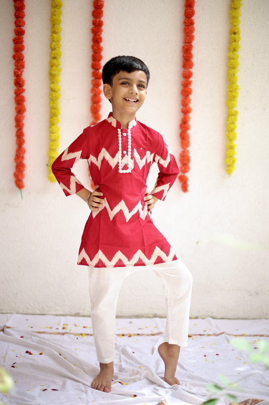 Zig-Zag Ikat Boys Kurta Set