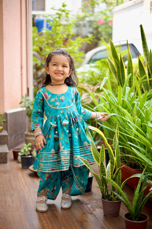 Peacock Bloom Girls Dhoti Set