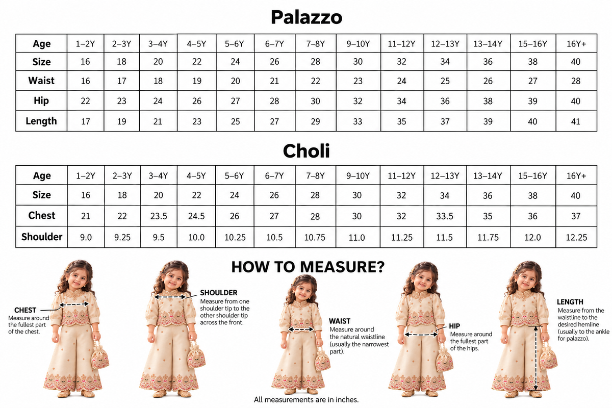 Noor-e-Moti Girls Palazzo Set with potli