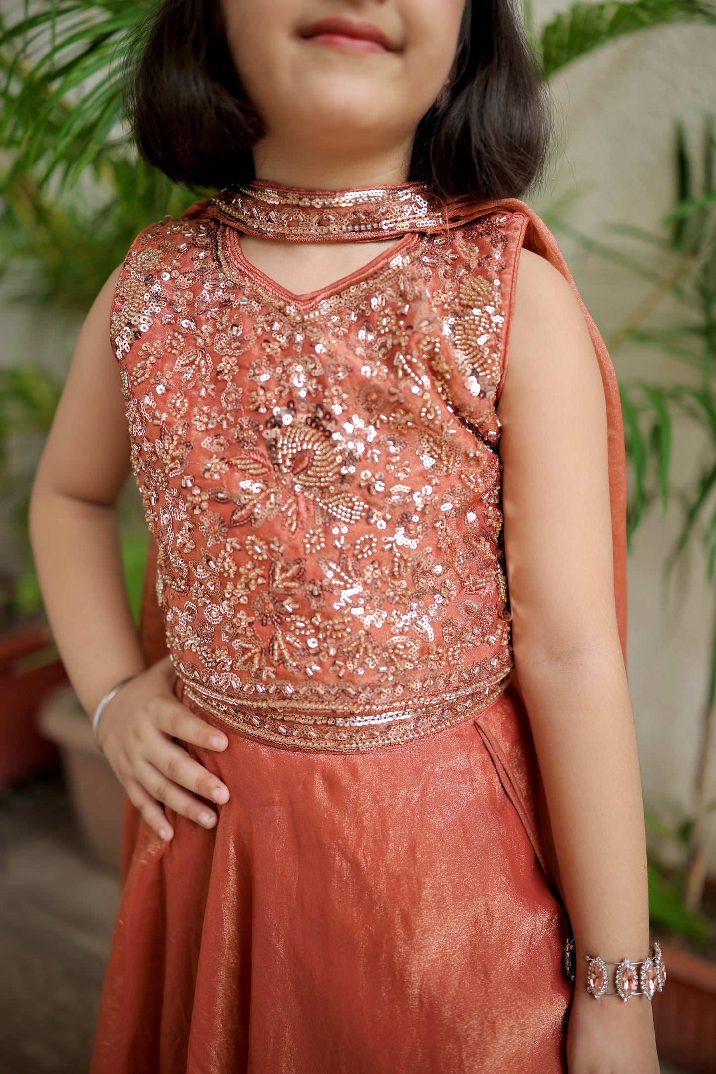 Copper Charm Girls Lehenga Set