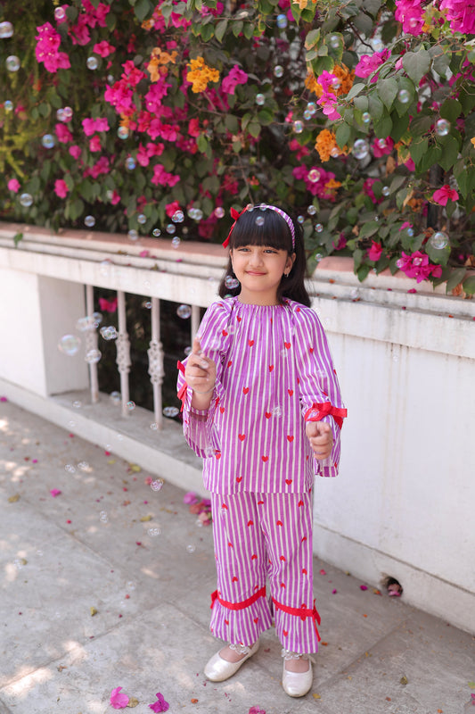 Heartstripe Snuggle Girls Nightsuit with Headband