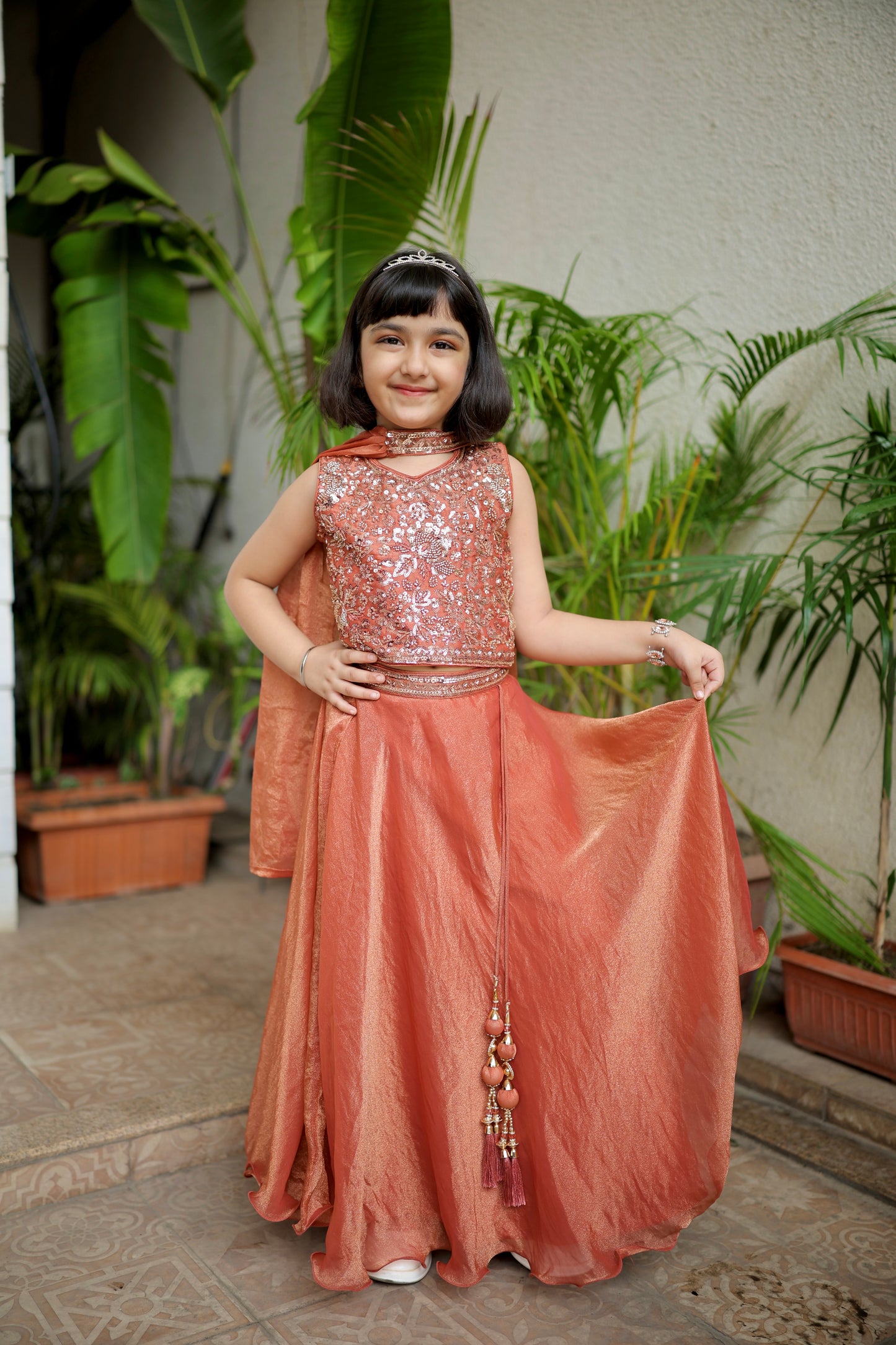 Copper Charm Girls Lehenga Set