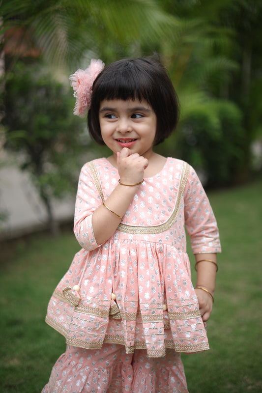 Peach Petals Girls Sharara Set