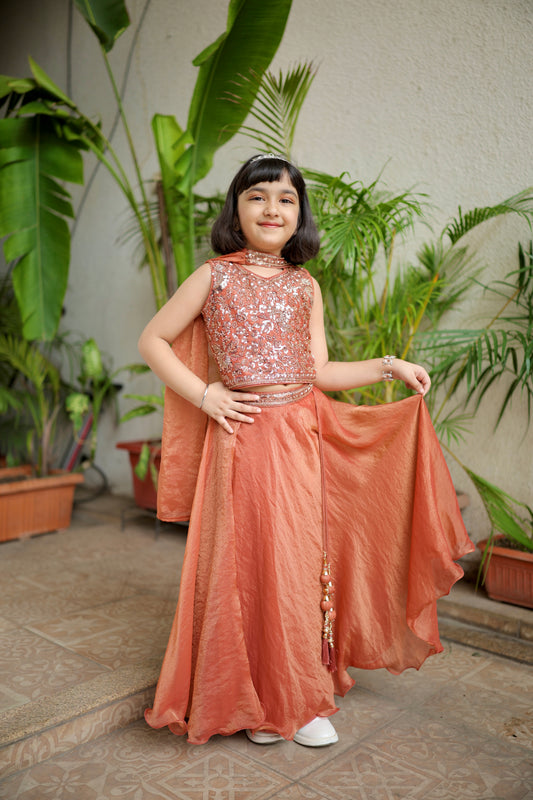 Copper Charm Girls Lehenga Set