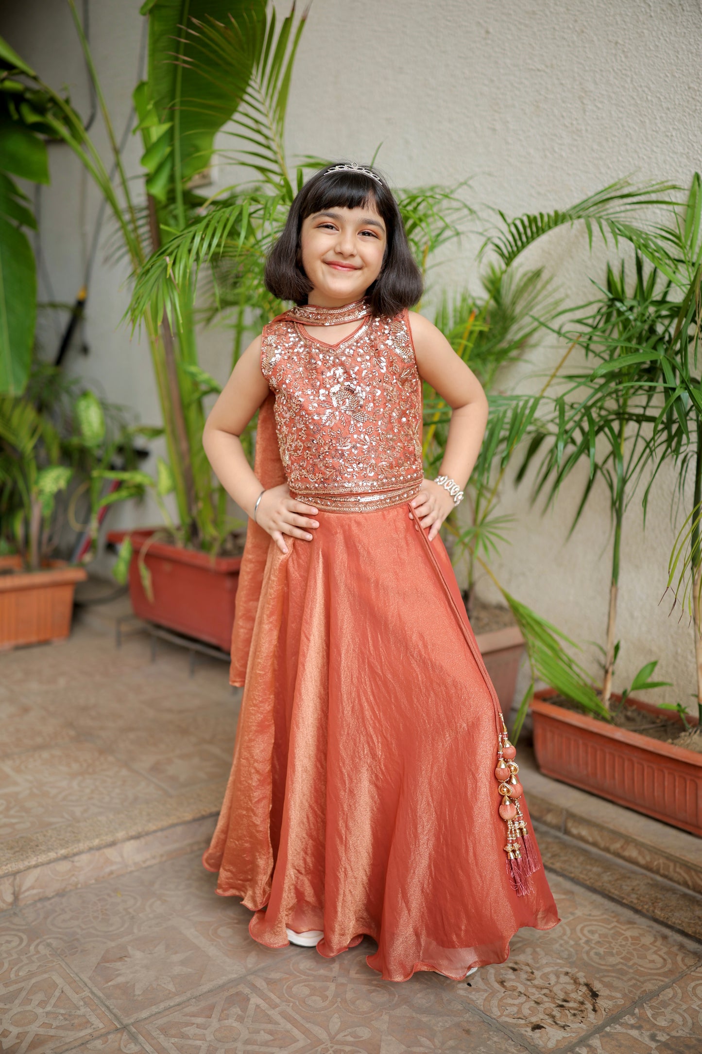 Copper Charm Girls Lehenga Set