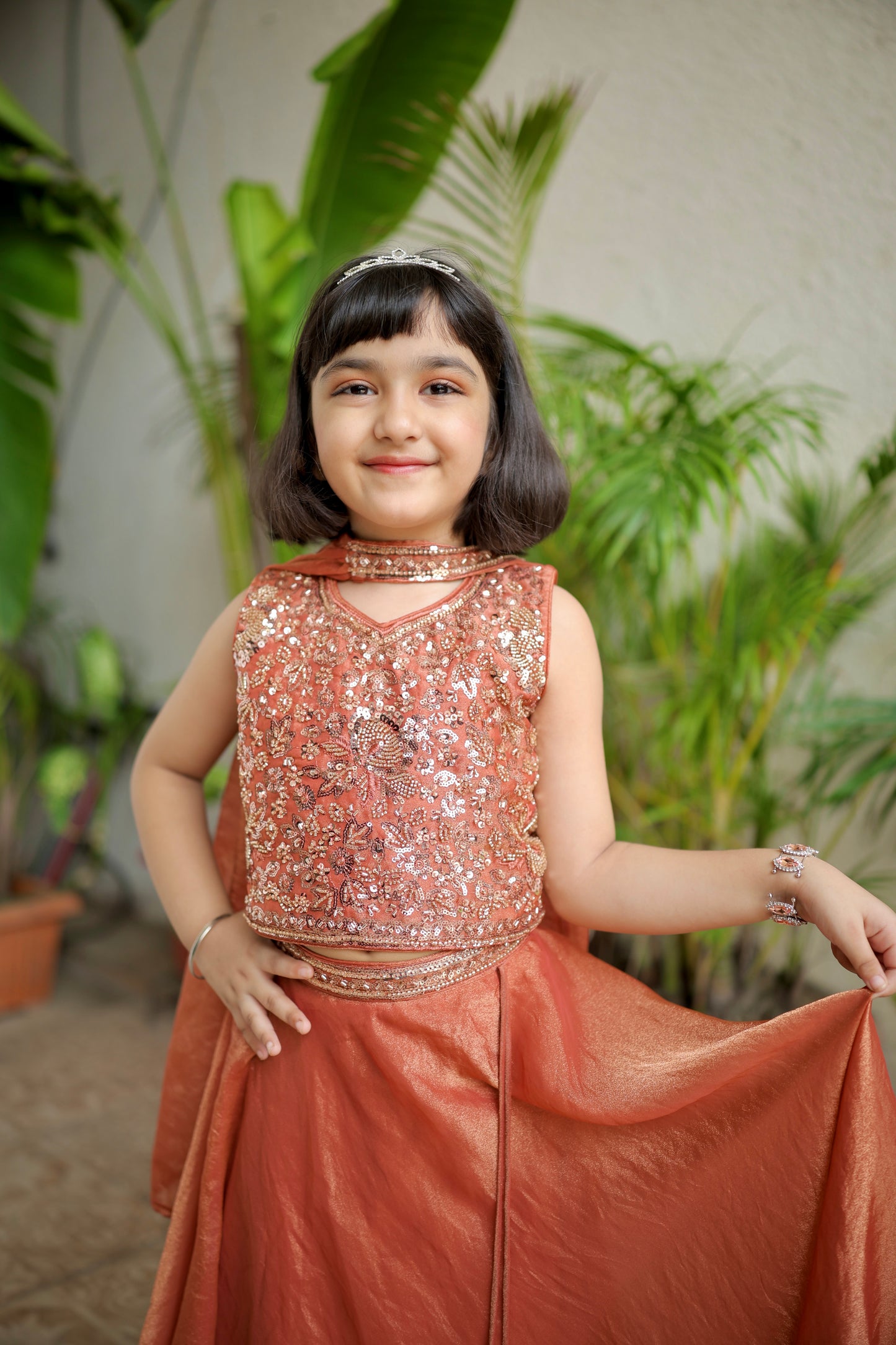 Copper Charm Girls Lehenga Set