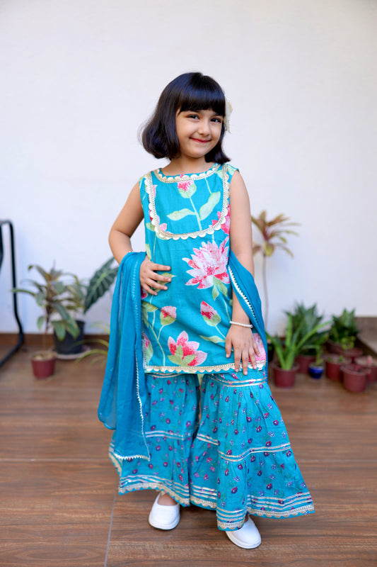 Lotus Lagoon Girls Sharara Set with sleeves