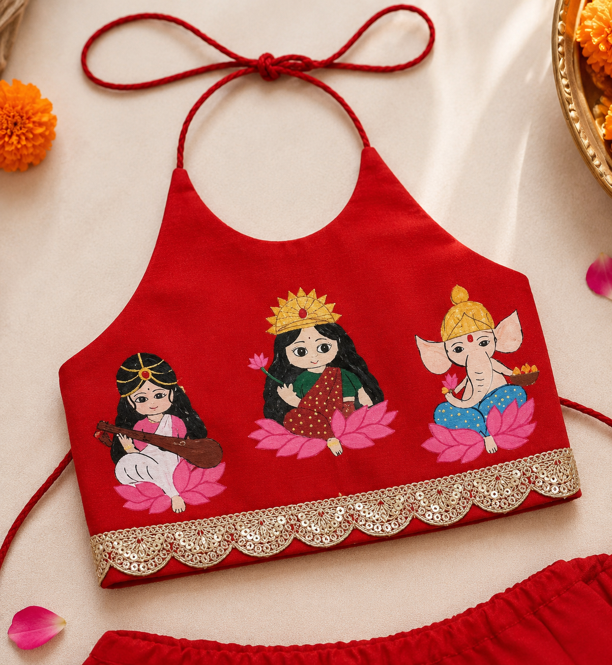 Divya Krupa Girls Handpainted Lehenga set