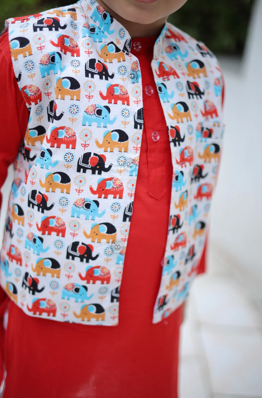 Haathi Hues Boys Kurta Set