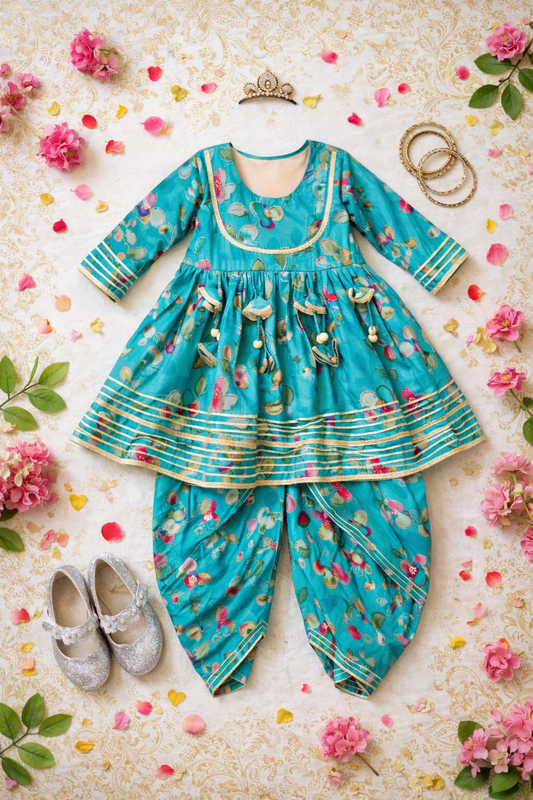 Peacock Bloom Girls Dhoti Set