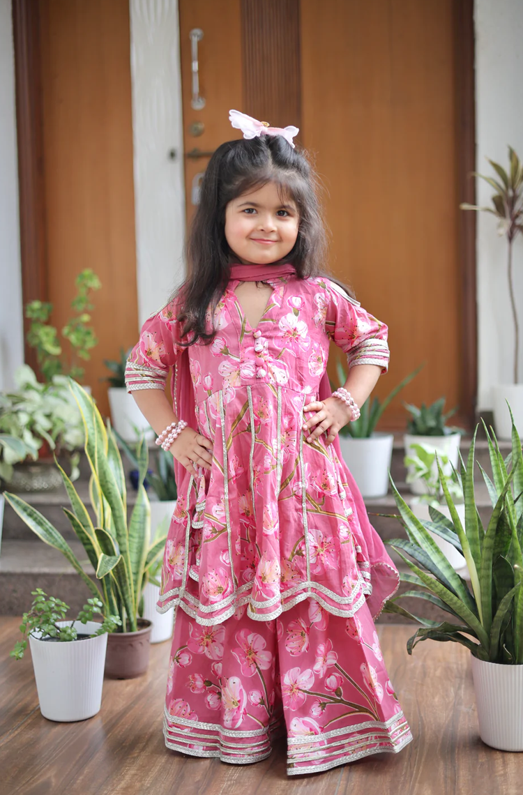 Phoolwari Pink Girls Sharara Set