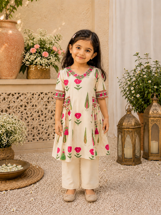 Gulbagh Tassel Girls Cord Set(Pink)