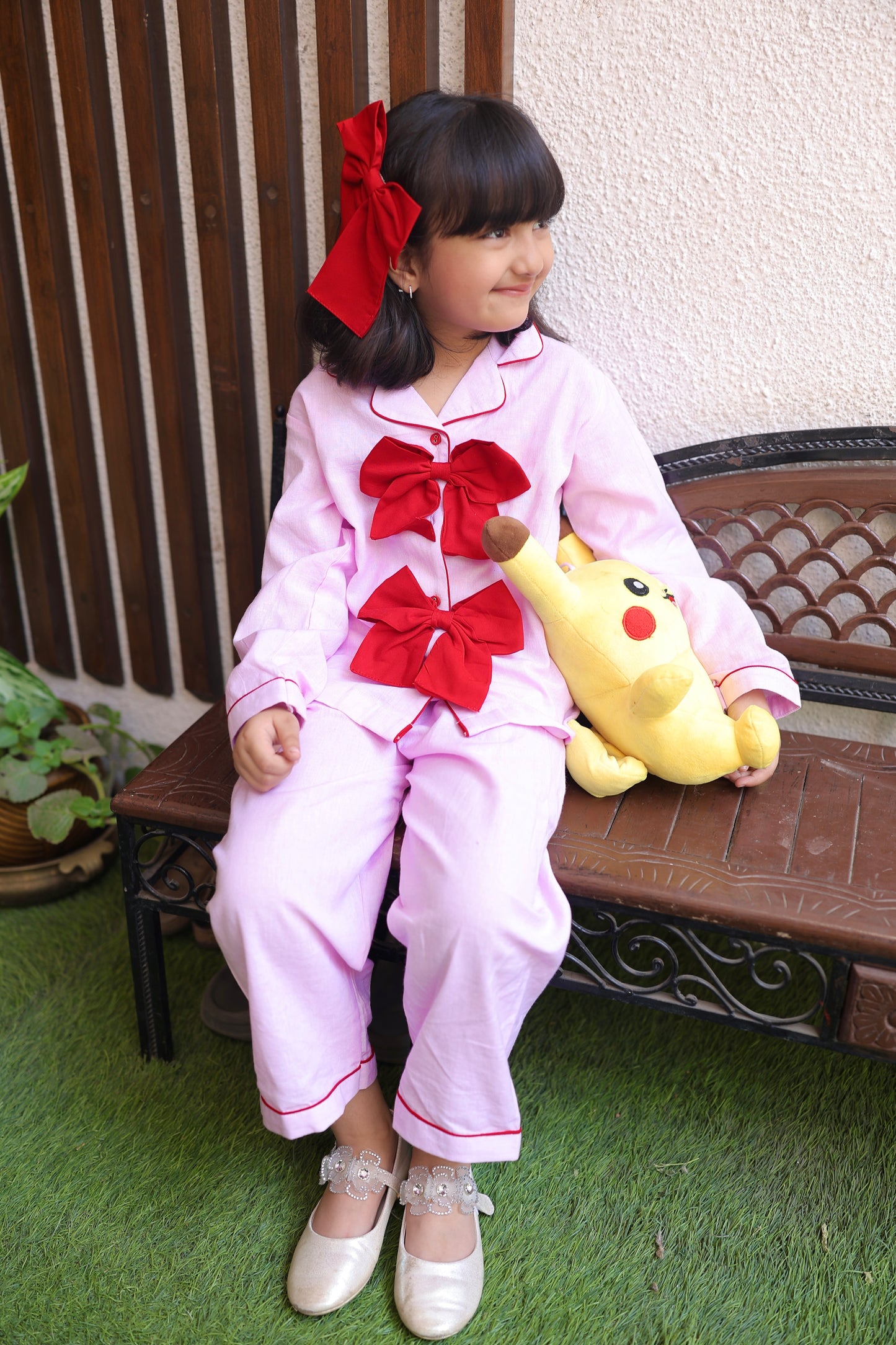 Blush Bow Girls Night Suit with Headbow Clip