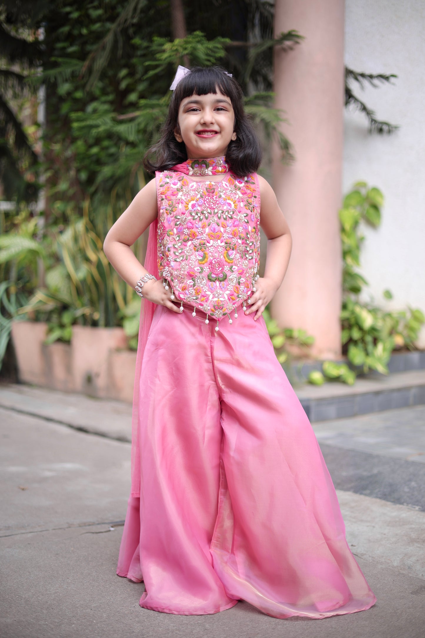 Roseate Charm Girls Palazzo Set