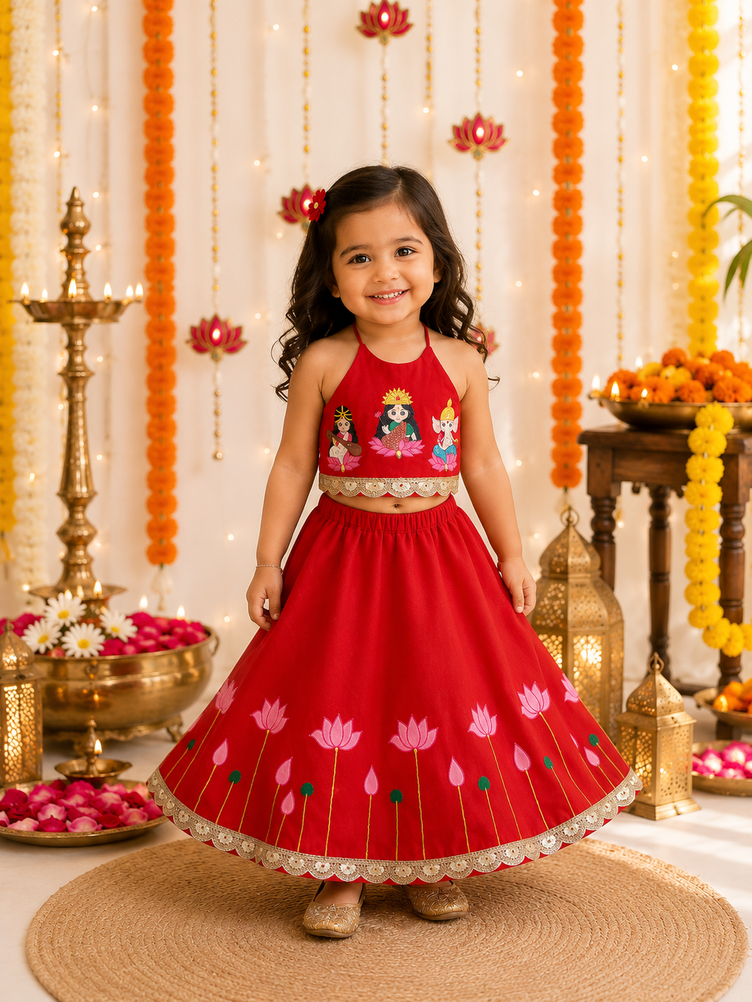 Divya Krupa Girls Handpainted Lehenga set
