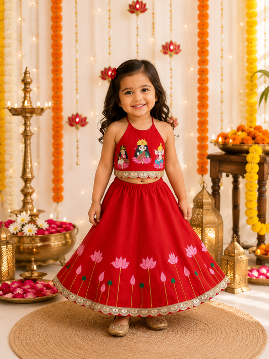 Divya Krupa Girls Handpainted Lehenga set
