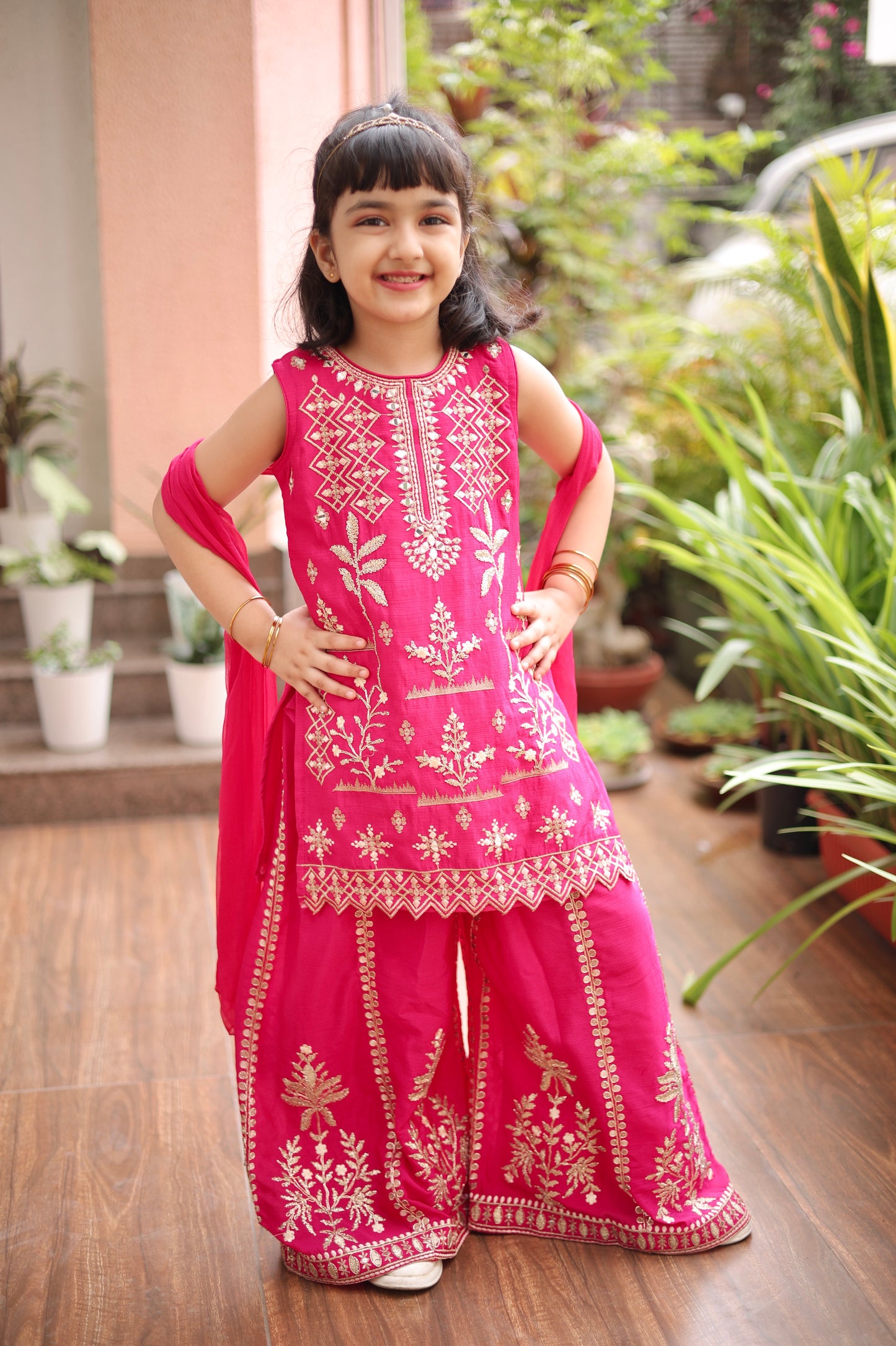 Pink Majesty Girls Sharara Set