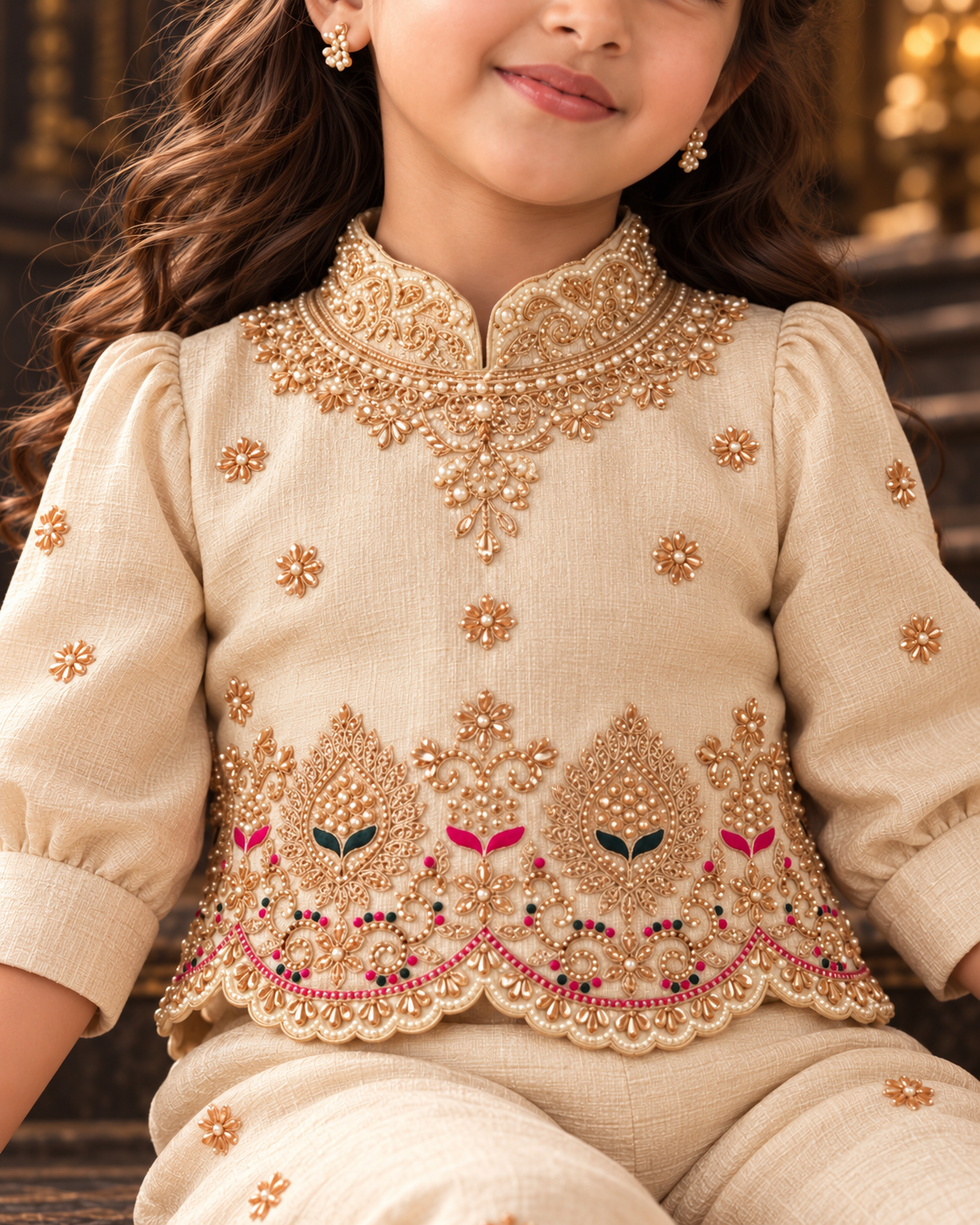 Noor-e-Moti Girls Palazzo Set with potli