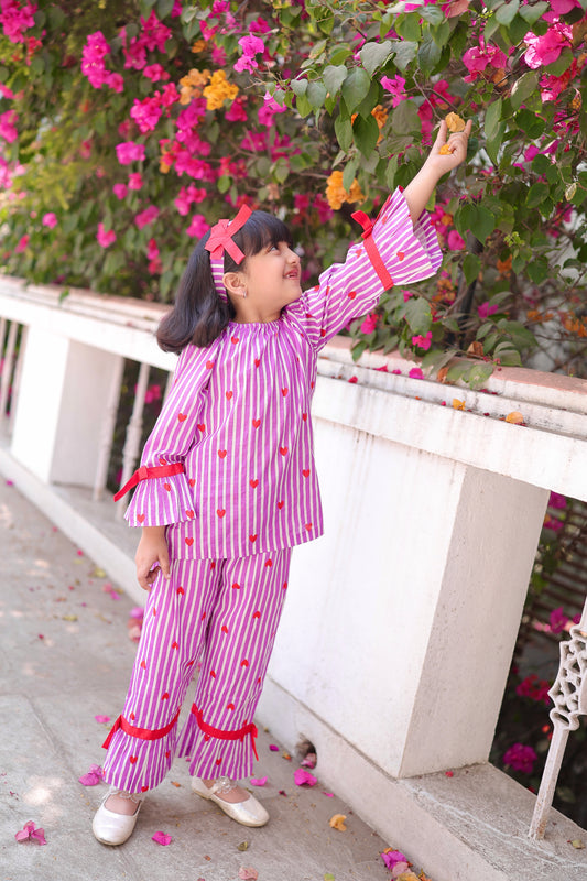 Heartstripe Snuggle Girls Nightsuit with Headband