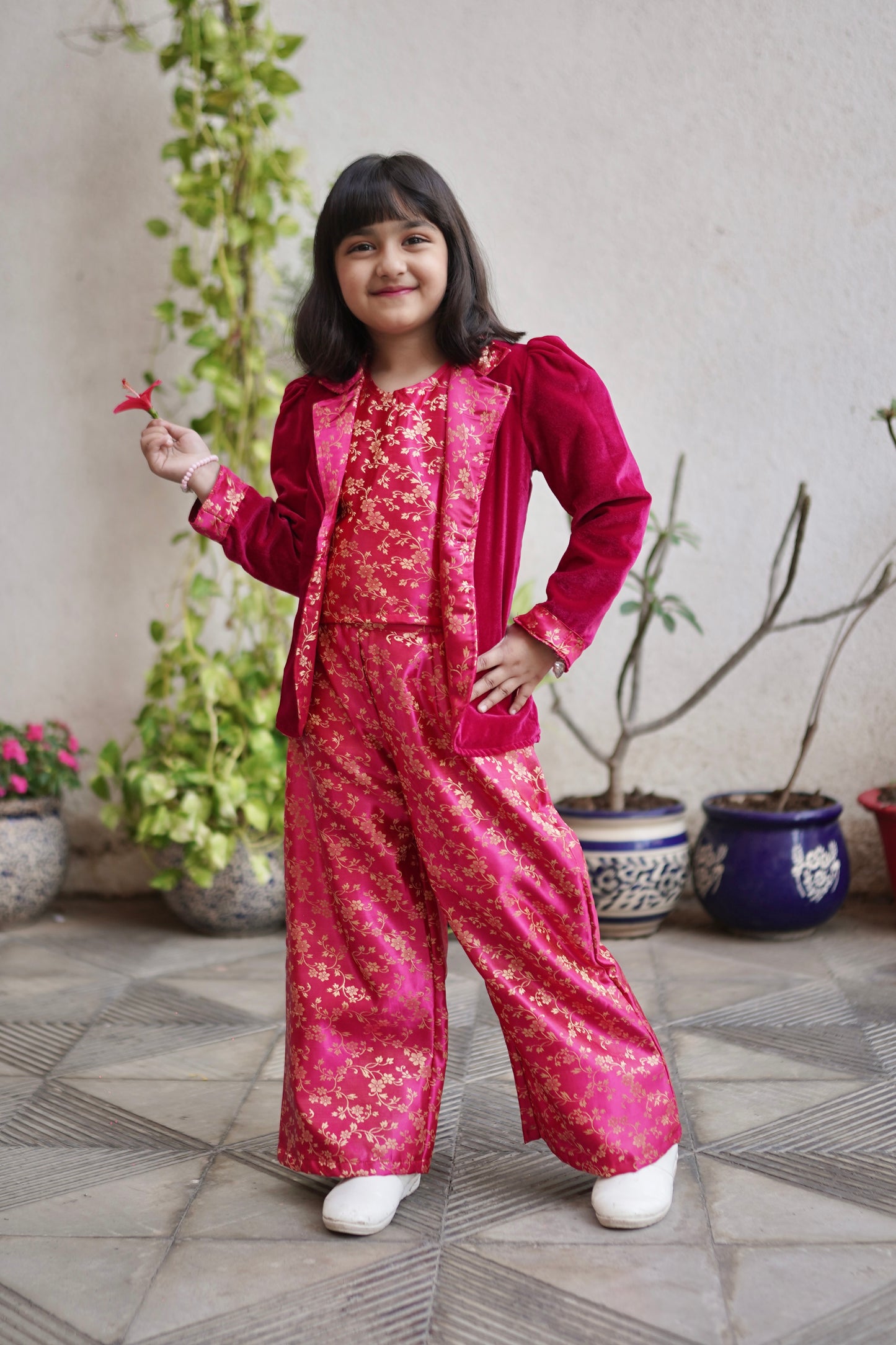 Zarika Brocade Girls 3 piece Jacket Set