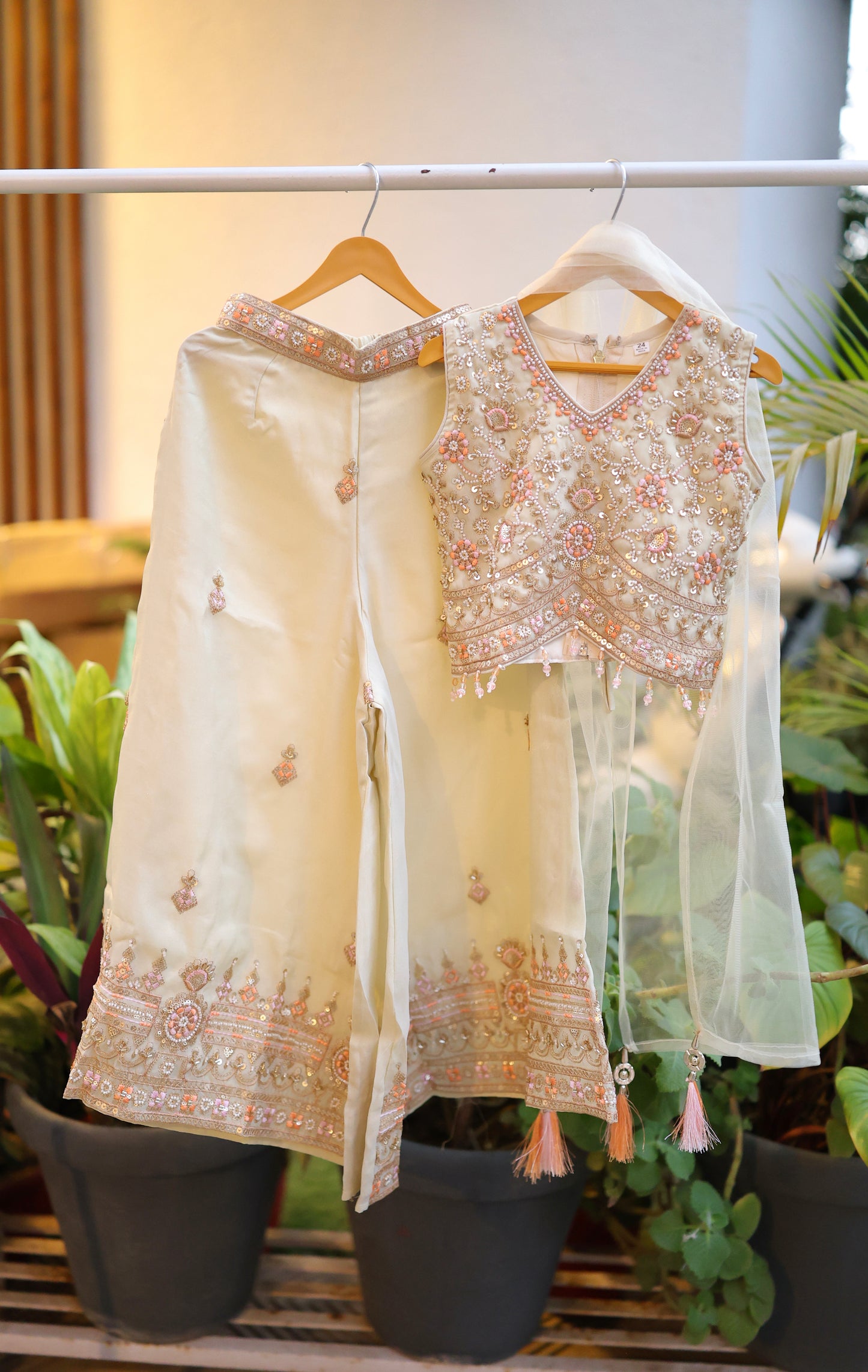 Ivory Eleganza Palazzo Set with sleeves