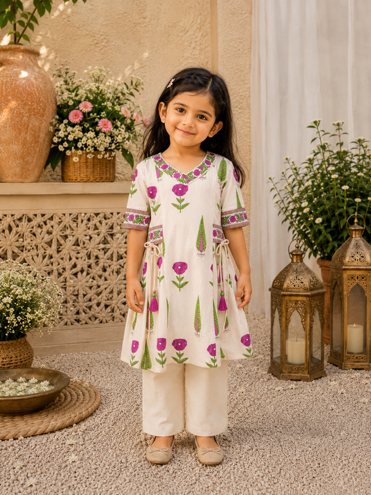 Gulbagh Tassel Girls Cord Set(Purple)