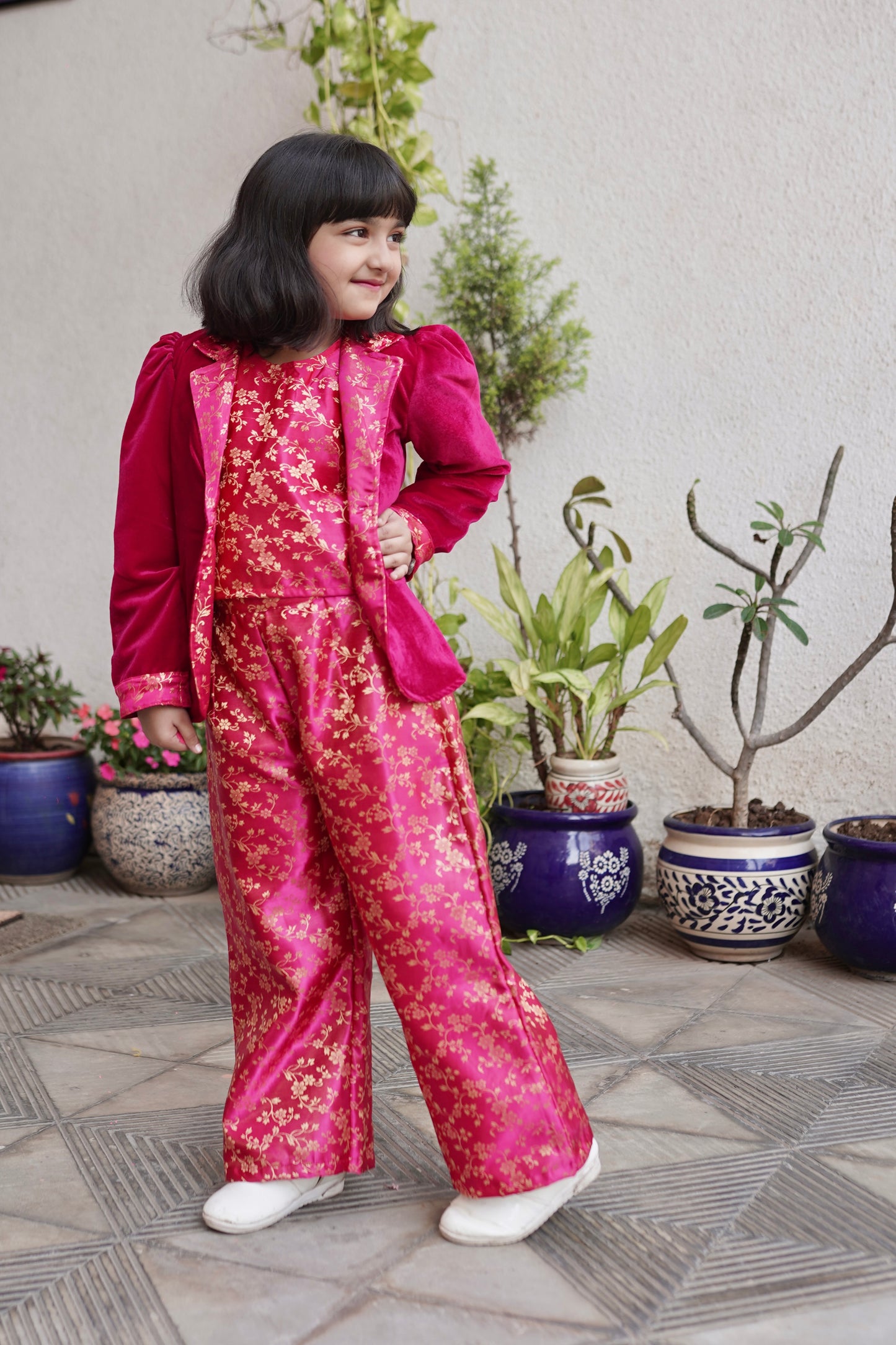 Zarika Brocade Girls 3 piece Jacket Set