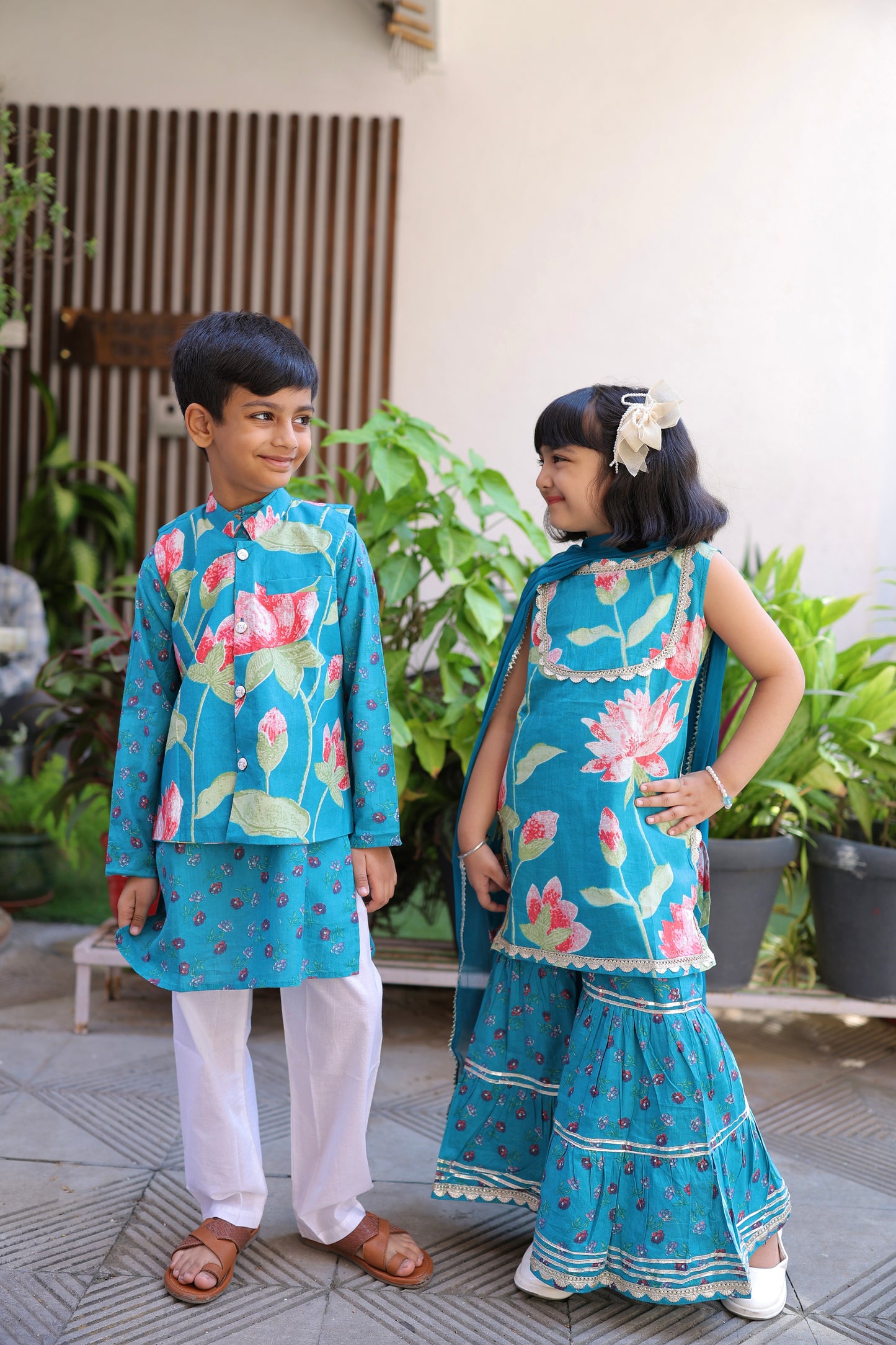 Lotus Lagoon Boys Kurta Set with Jacket