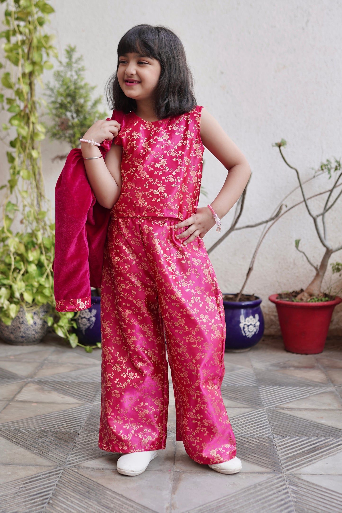 Zarika Brocade Girls 3 piece Jacket Set