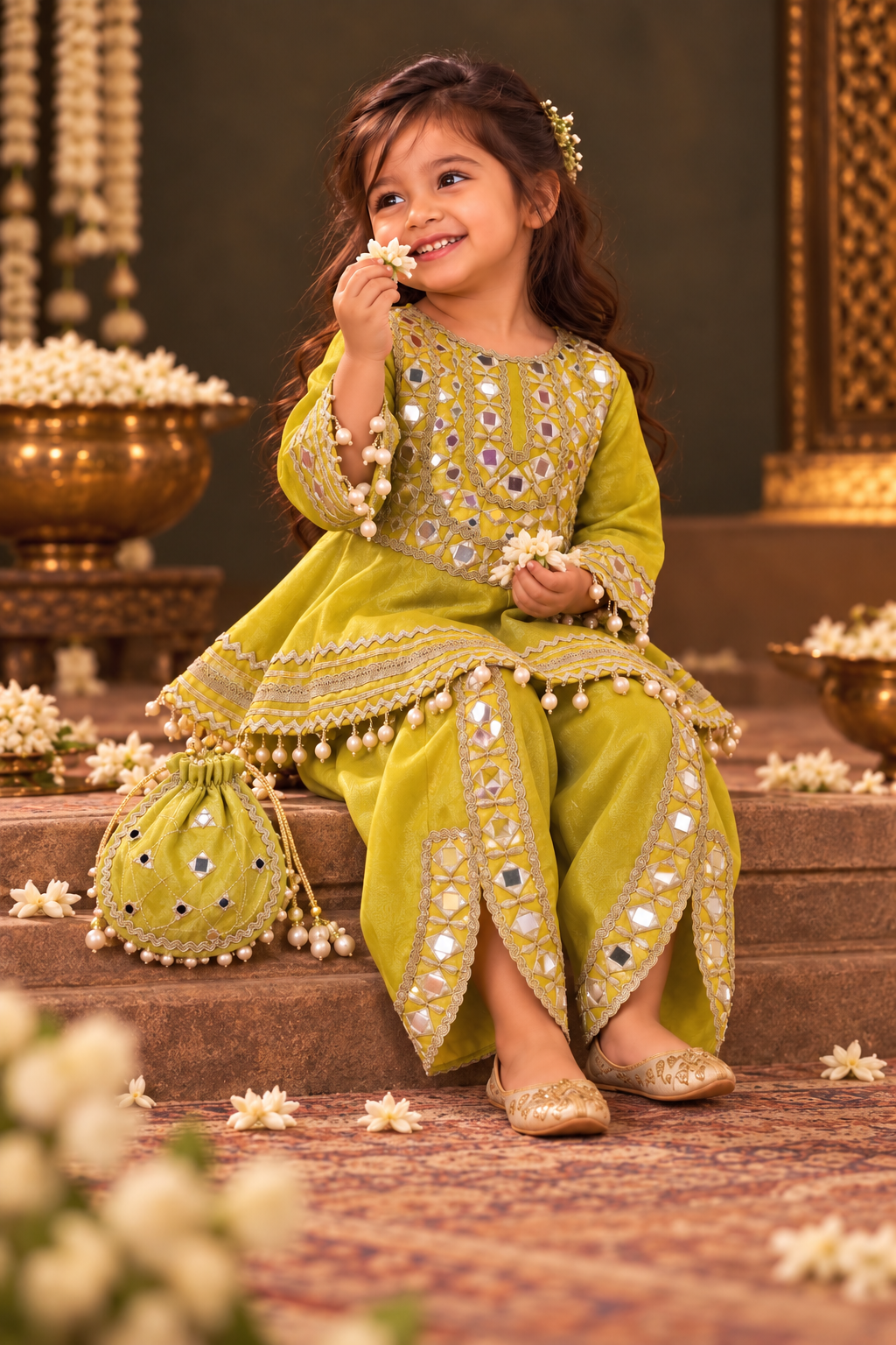 Sitara Lime Girls Dhoti Set with potli