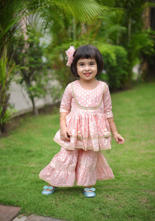 Peach Petals Girls Sharara Set