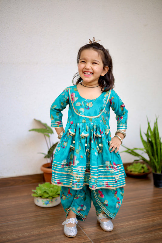 Peacock Bloom Girls Dhoti Set