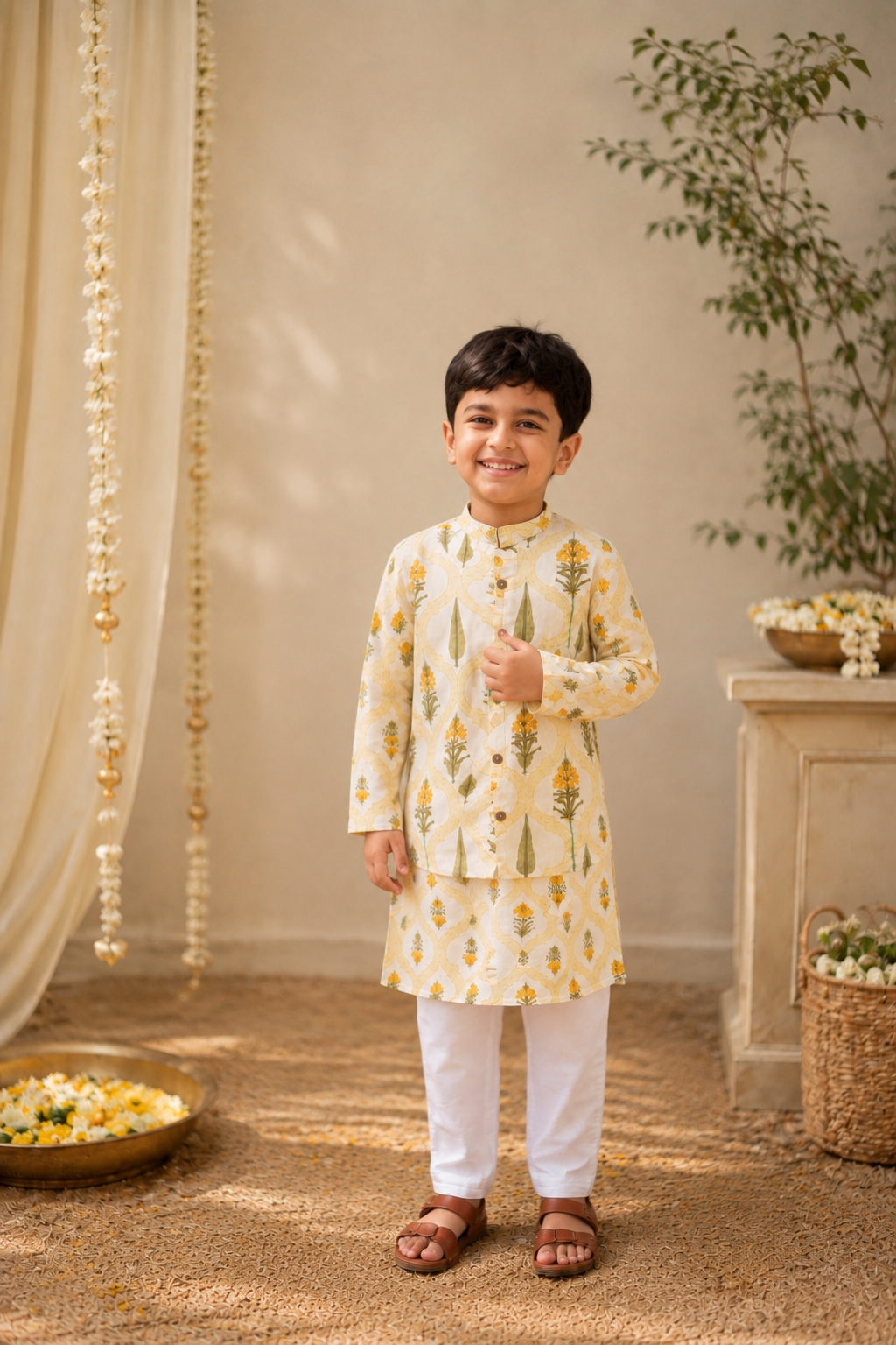 Basant Bagh Boys 3 piece kurta pyjama Jacket Set