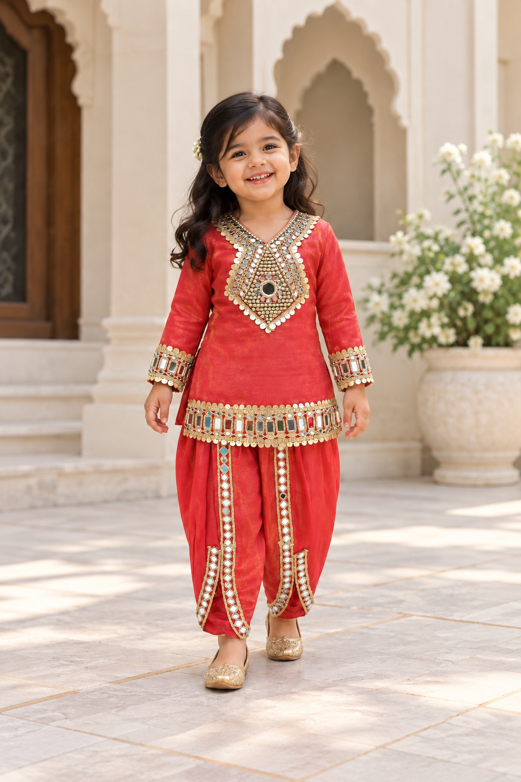 Rang Mahal Mirrorwork Girls Dhoti Set