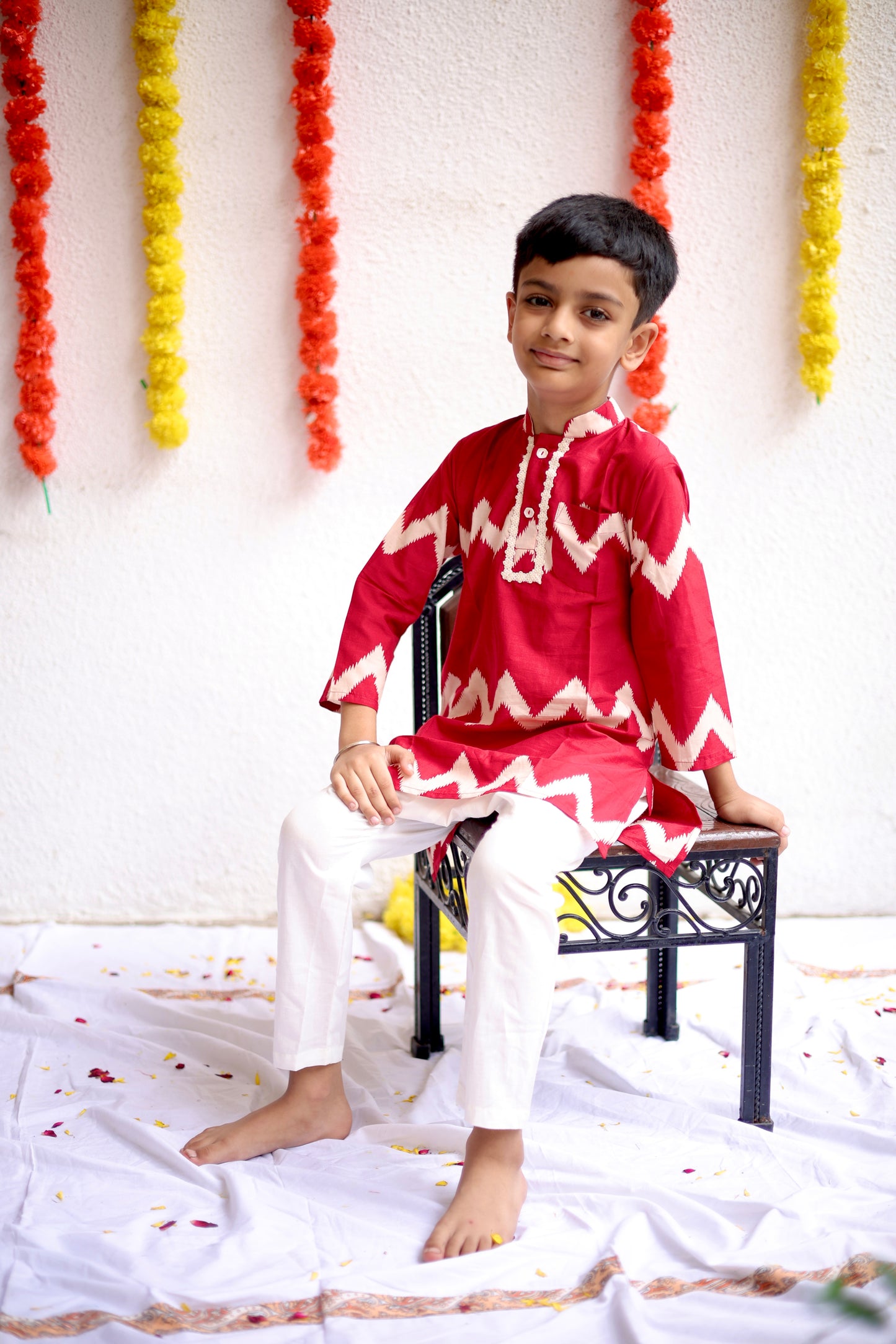 Zig-Zag Ikat Boys Kurta Set