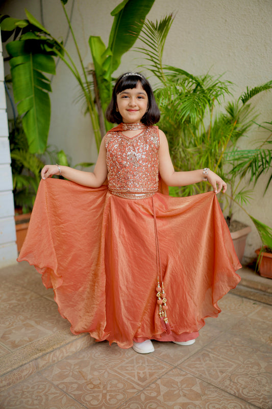Copper Charm Girls Lehenga Set