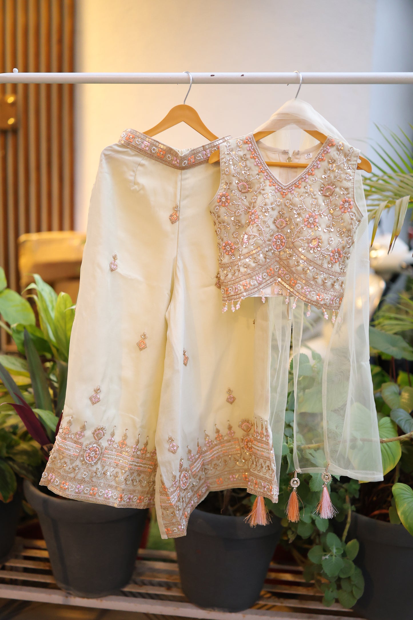 Ivory Eleganza Palazzo Set with sleeves