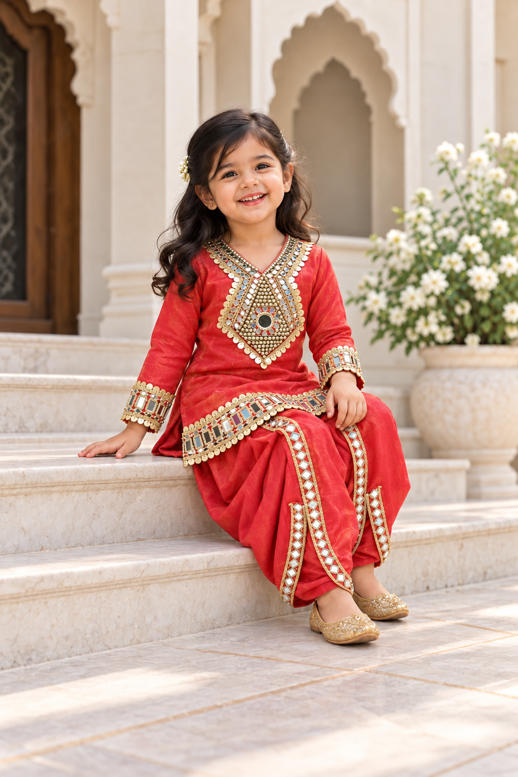 Rang Mahal Mirrorwork Girls Dhoti Set