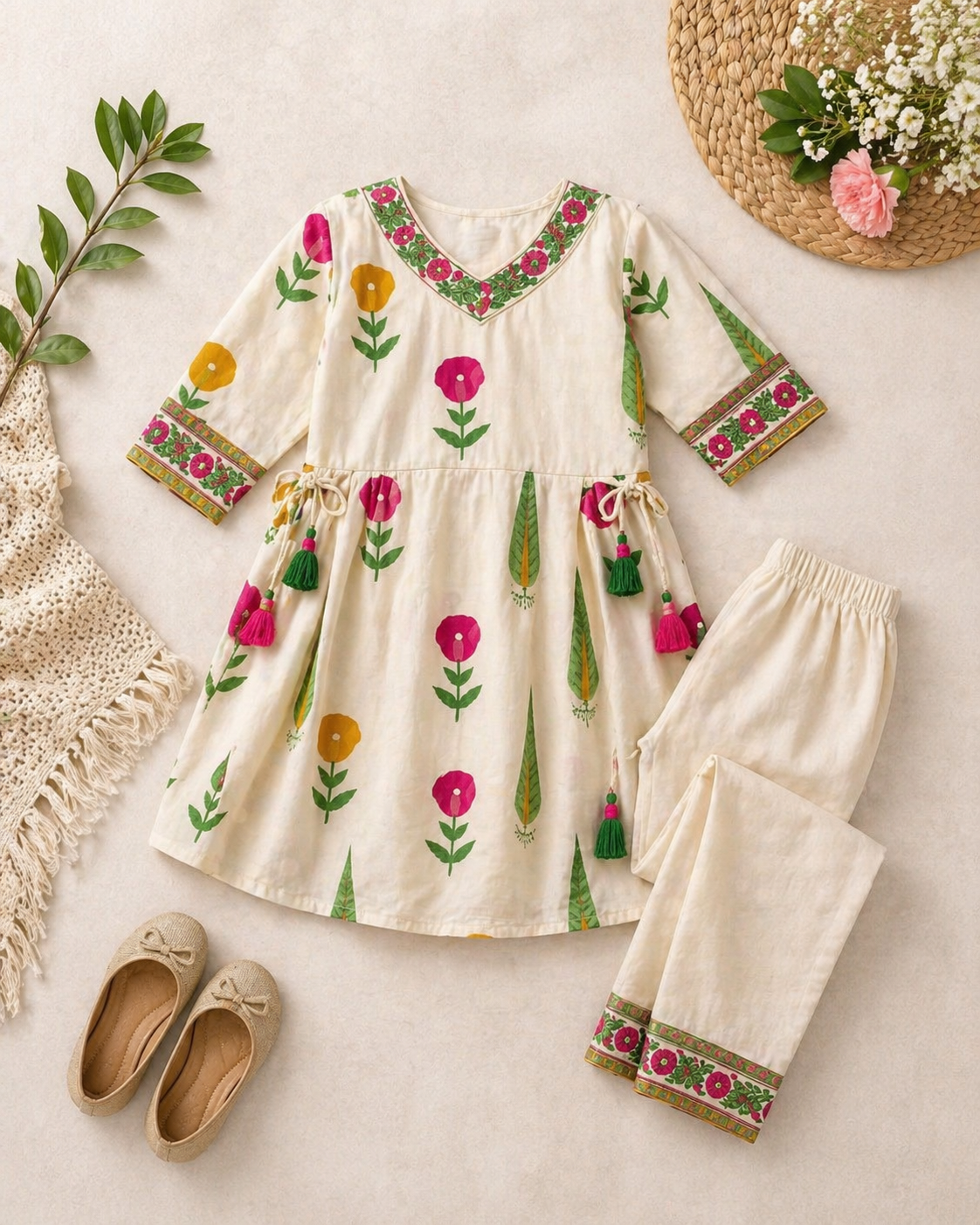Gulbagh Tassel Girls Cord Set
