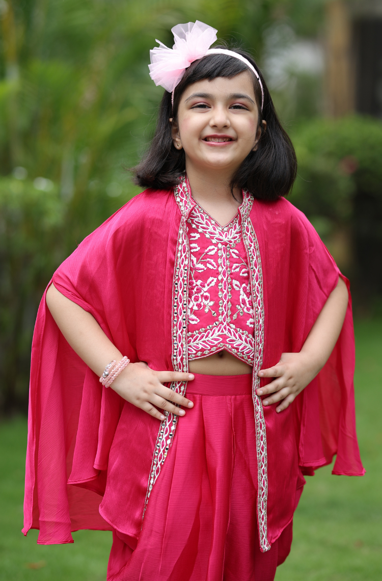 Cherry Blossom Girls Indowestern Cape Set