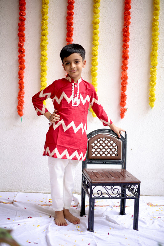 Zig-Zag Ikat Boys Kurta Set