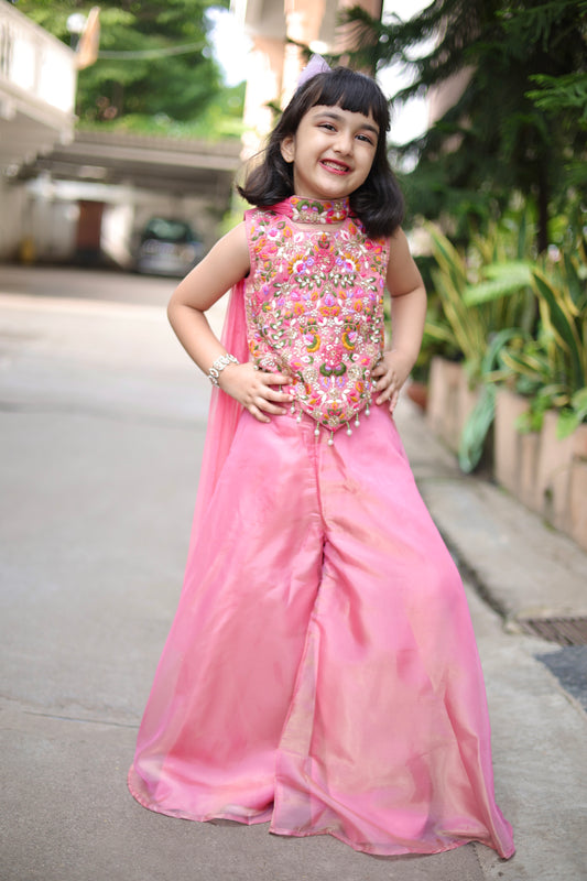 Roseate Charm Girls Palazzo Set