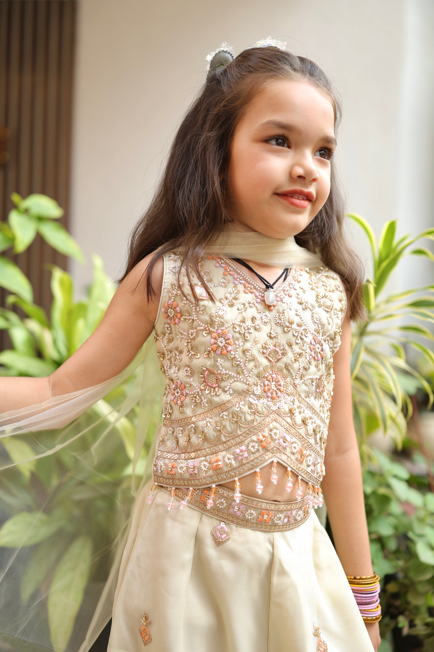 Ivory Eleganza Palazzo Set with sleeves