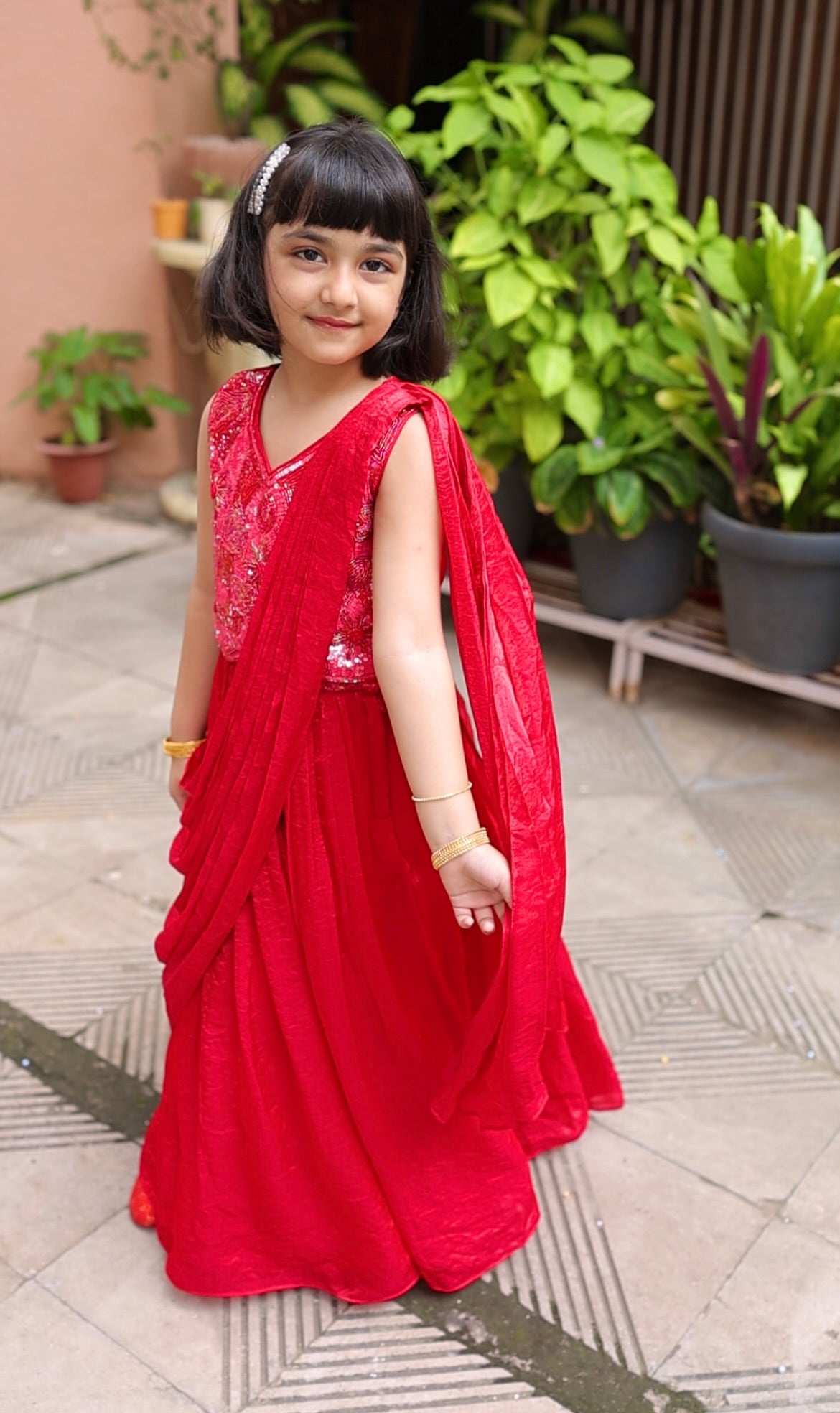 Ruby Raaga Girls Pre-Draped Saree