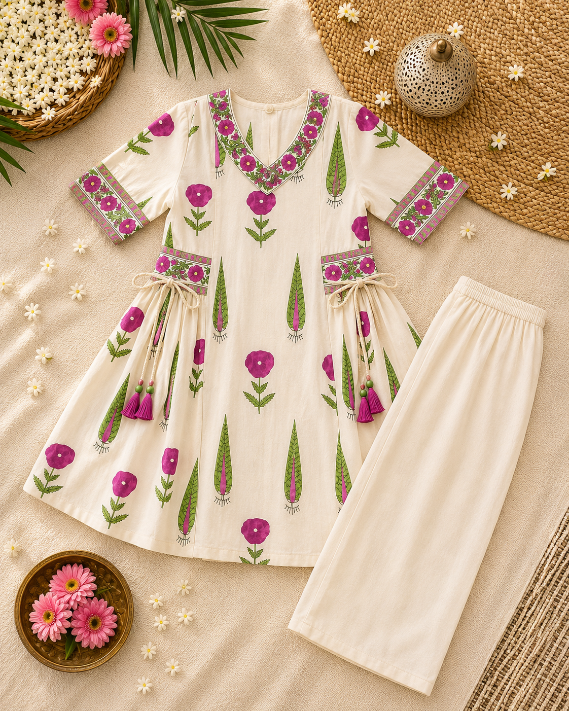 Gulbagh Tassel Girls Cord Set(Purple)