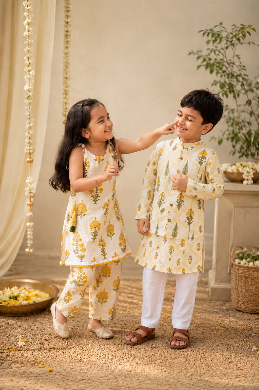 Basant Bagh Boys 3 piece kurta pyjama Jacket Set