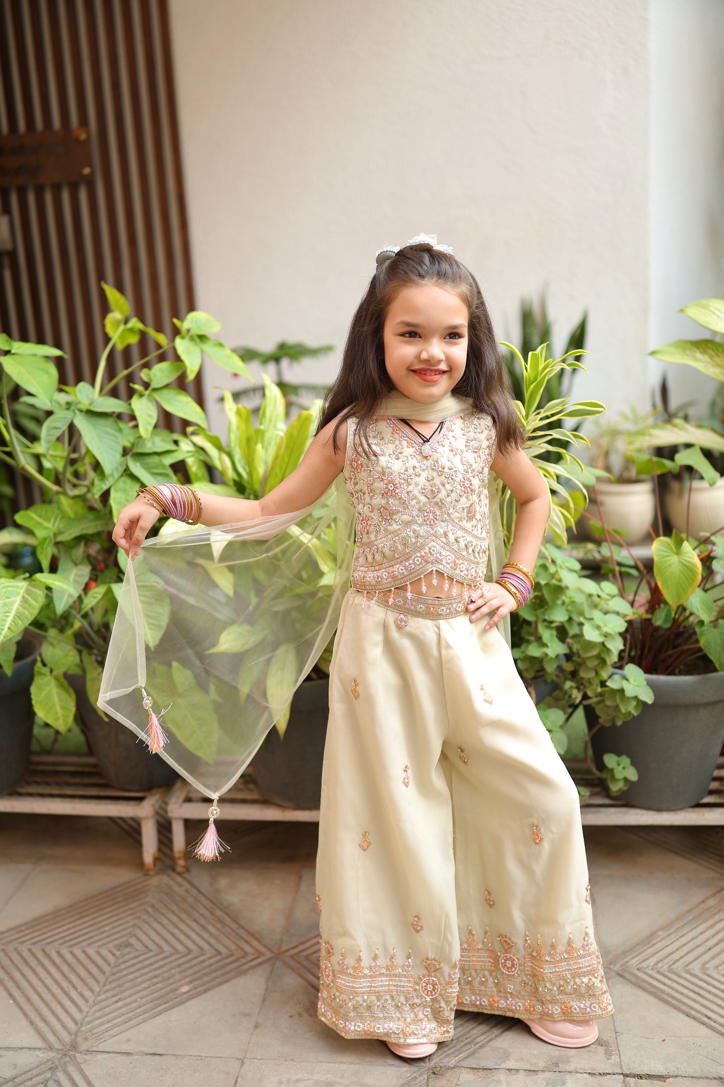 Ivory Eleganza Palazzo Set with sleeves